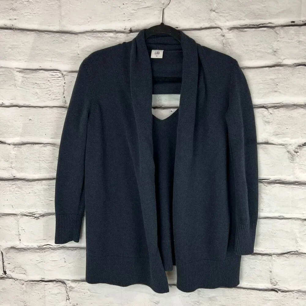 CAbi Victoria Open Cardigan Sweater‎ Blue Women's M Longline Keyhole Back